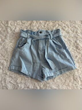 HYFVE High-Waist Paperbag Light Blue Women’s Shorts with Tie Belt in Size Small